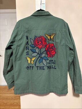 Vans Olive Green Zip Jacket with Rose Patch